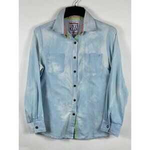 VTG Folded & Hung Blue Label Acid Wash Button-Up Long Sleeve Shirt Blue 3 L F101